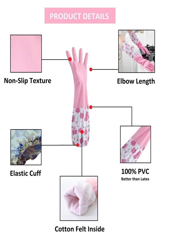 KitchenFest Household Dishwashing Laundry Reusable with Inner Fleeced Lined PVC Housework Elbow Length Gloves for Winters for Home Office and Hotel 2 Pair Pack of 2 - Image 2